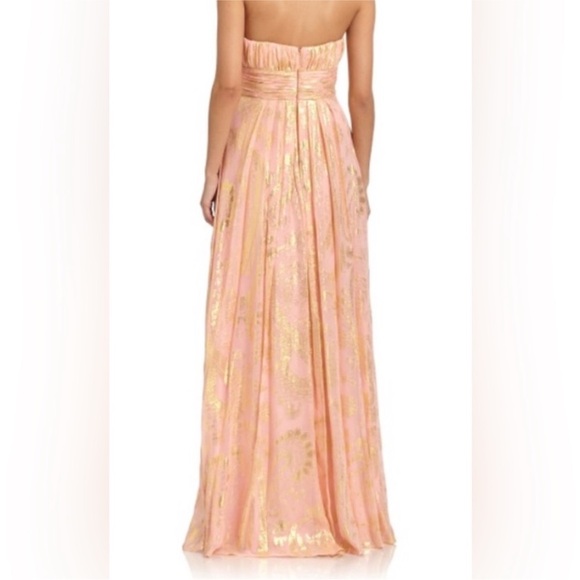 AIDAN MATTOX Sz 12 Silk Pink & Gold Strapless Dress - Picture 3 of 9